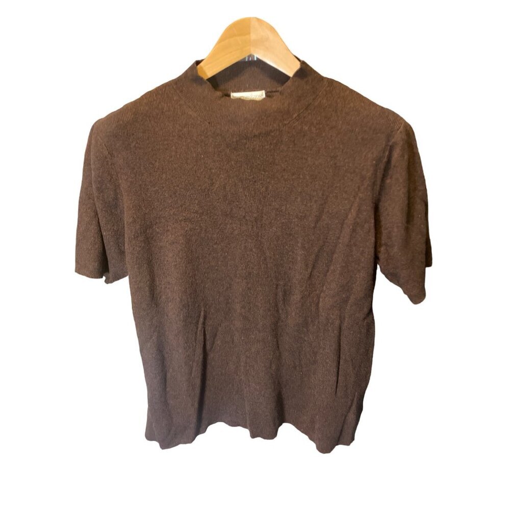 Worthington Woman Brown Mock Neck Short Sleeve Sweater Sz 1X